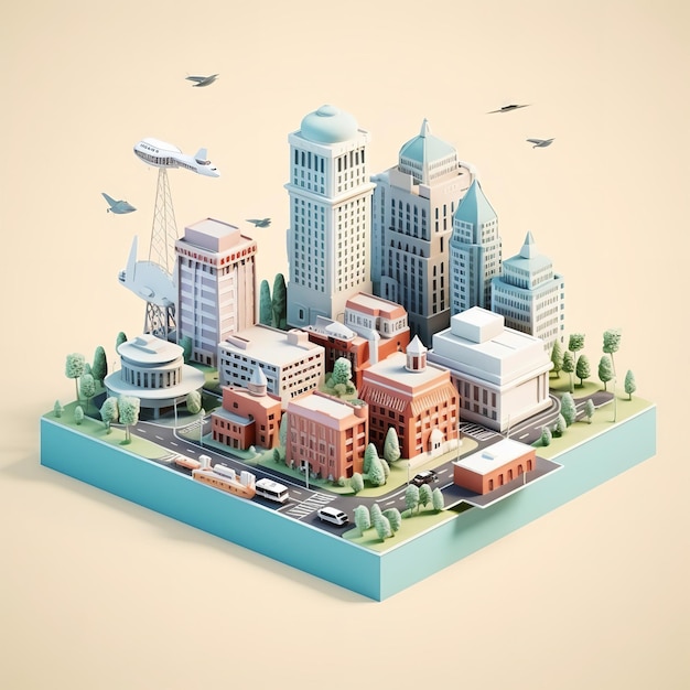 Foto renderización 3d de la ciudad de memphis tennessee en miniatura isométrica