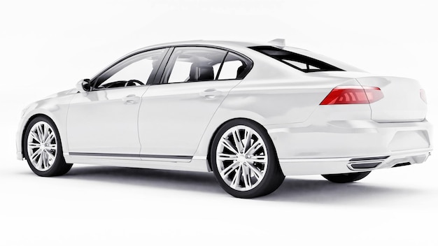 Renderización 3D de un coche genérico sin marca en un entorno de estudio blanco