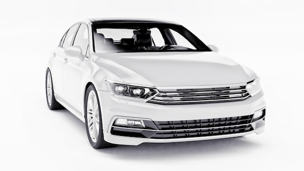 Renderización 3D de un coche genérico sin marca en un entorno de estudio blanco