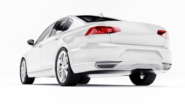 Renderización 3D de un coche genérico sin marca en un entorno de estudio blanco