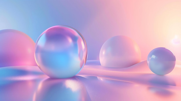 Renderización 3D Colores pastel rosados y azules Fondo abstracto con gradiente y formas lisas