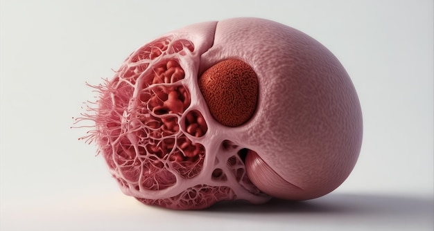 Renderización en 3D de un corazón humano que muestra su intrincada estructura