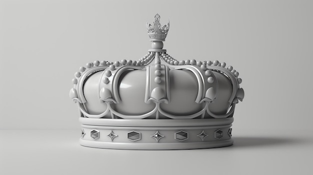 Renderización 3D de una corona de plata con diamantes sobre un fondo blanco La corona está hecha de plata y tiene una corona en la parte superior