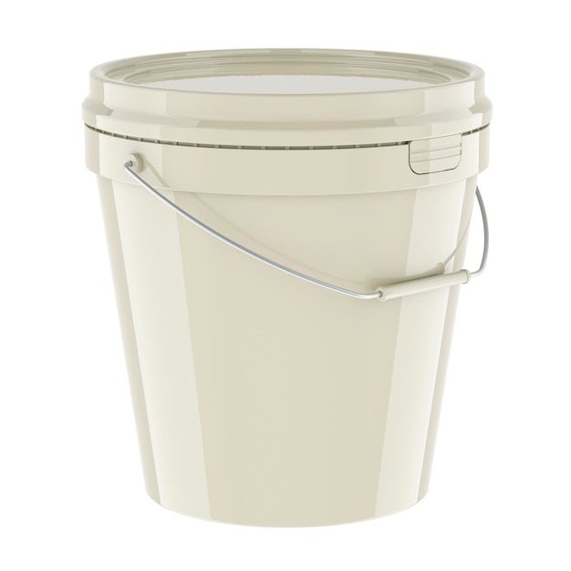 Renderización en 3D del cubo de pintura de plástico blanco