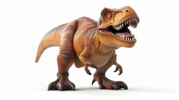 Foto renderización 3d de un dibujante tyrannosaurus rex dinosaurio el dinosaurio está de pie sobre un fondo blanco y tiene la boca abierta y está rugiendo