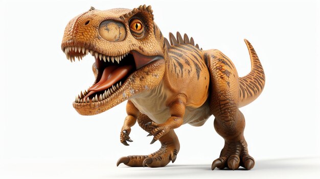 Foto renderización en 3d de un dibujante tyrannosaurus rex con una expresión graciosa en su cara