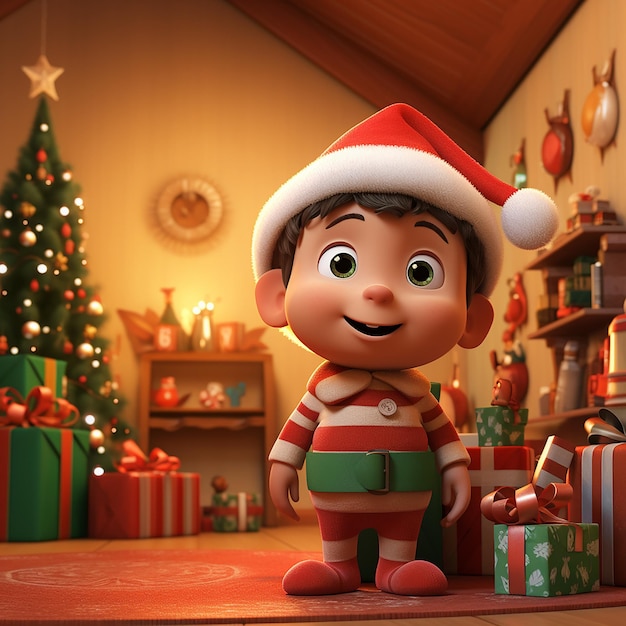 Foto renderización en 3d de dibujos animados como feliz navidad