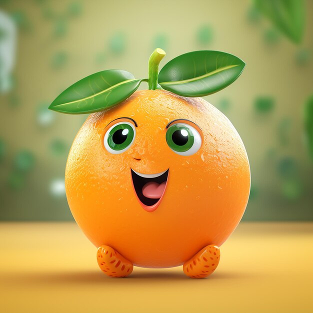 Foto renderización 3d de dibujos animados como la fruta de naranja