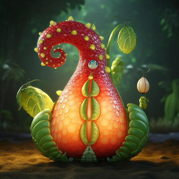 Renderización 3D de dibujos animados como la fruta de la serpiente