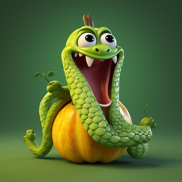 Renderización 3D de dibujos animados como la fruta de la serpiente