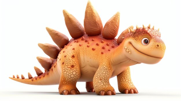 Foto renderización en 3d de un dinosaurio de dibujos animados lindo y amistoso con ojos grandes y una expresión feliz el dinosaurio es naranja y tiene una espalda puntiaguda