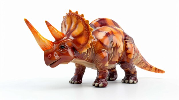 Foto renderización 3d de un dinosaurio triceratops de dibujos animados el triceratop está de pie sobre un fondo blanco y está frente al espectador