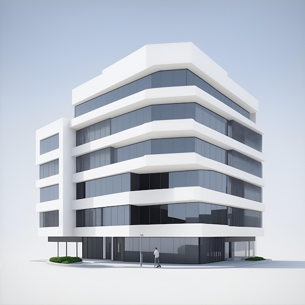 Renderización 3D del edificio escolar en fondo blanco generada por la IA