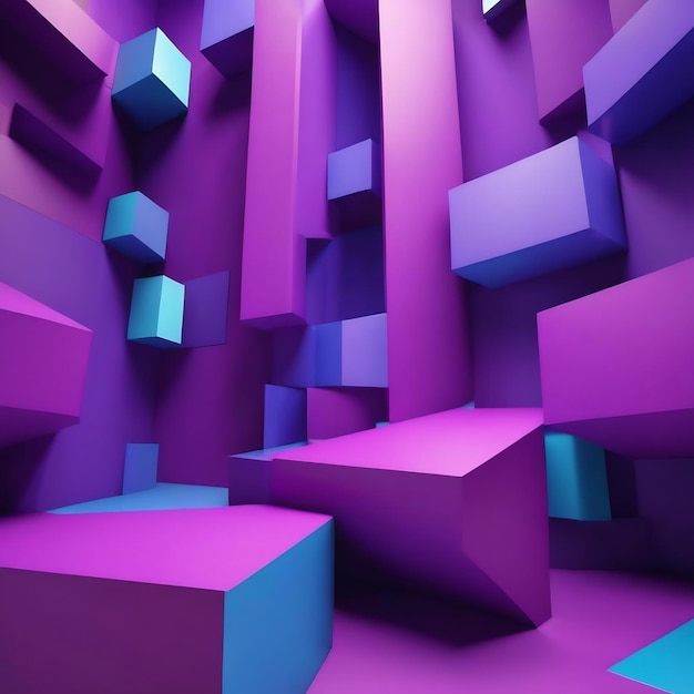 Renderización en 3D de una escena de fondo geométrico abstracto púrpura y azul para la exhibición de productos publicitarios