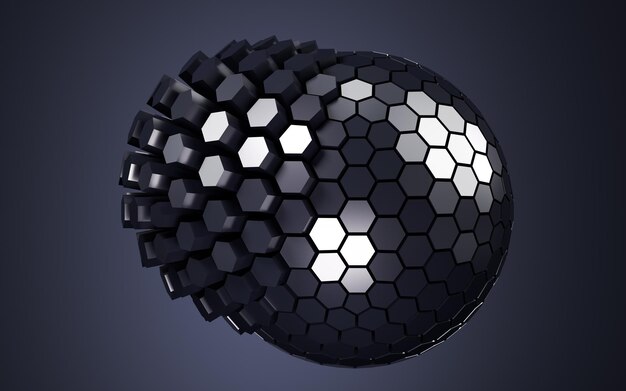 Renderización 3D de la esfera abstracta hexagonal