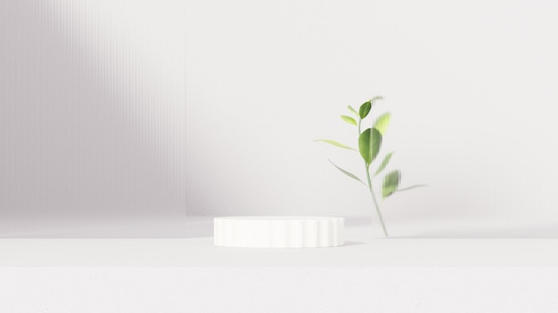 Renderización 3D de un espacio de exhibición de podio blanco vacío para el conjunto de maqueta de producto contra un mínimo