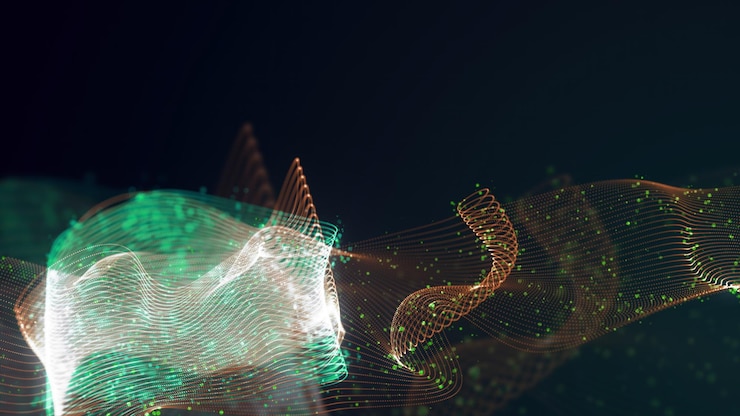 Foto renderización 3d de la estructura abstracta de los puntos entrelazados