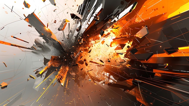 Renderización 3D de una explosión dinámica La explosión es naranja y tiene mucha energía El fondo es blanco