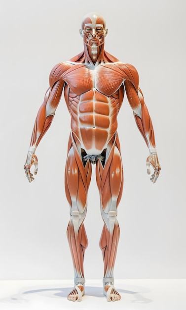 Foto renderización 3d de una figura masculina con mapas musculares aislados en fondo blanco