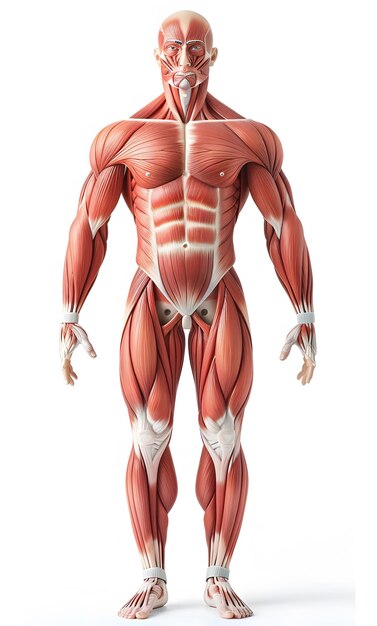 Foto renderización 3d de una figura masculina con mapas musculares aislados en fondo blanco