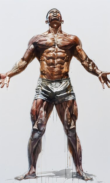 Foto renderización 3d de una figura masculina con mapas musculares aislados en fondo blanco