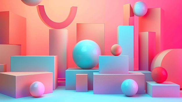 Renderización 3D de un fondo abstracto colorido con formas geométricas