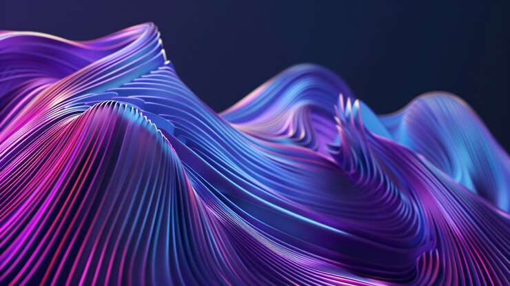 Renderización 3D de un fondo abstracto con ondas y líneas coloridas en el estilo de una sinfonía de neón luminoso púrpura Arte digital en azul vibrante y rosa luces de neón dinámicas en arte de línea ondulada abstracta