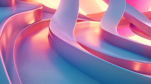 Renderización 3D de un fondo abstracto rosa y azul con una superficie lisa y ondulada