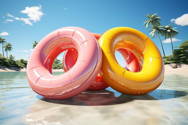 Foto renderización 3d de fondo aislado de tubos de natación inflables
