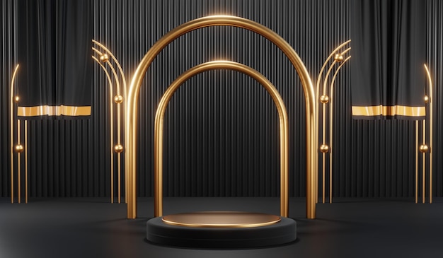 Renderización 3D del fondo en blanco del producto para cosméticos de crema Fondo de podio negro moderno