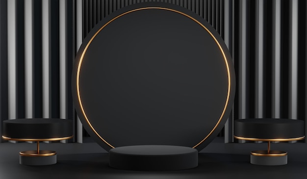 Renderización 3D del fondo en blanco del producto para cosméticos de crema Fondo de podio negro moderno
