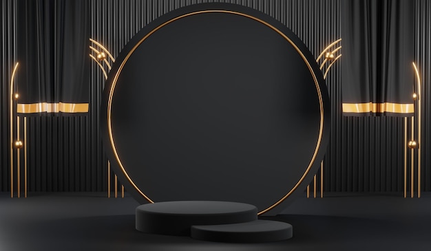 Renderización 3D del fondo en blanco del producto para cosméticos de crema Fondo de podio negro moderno