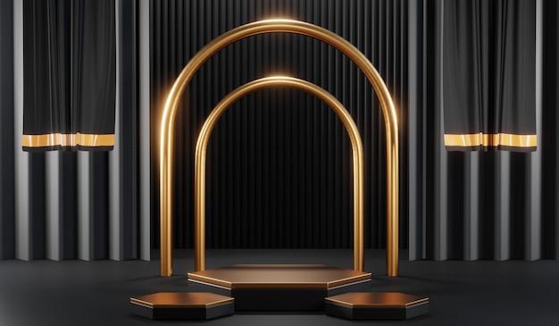 Renderización 3D del fondo en blanco del producto para cosméticos de crema Fondo de podio negro moderno