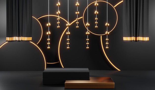 Renderización 3D del fondo en blanco del producto para cosméticos de crema Fondo de podio negro moderno