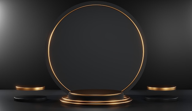 Renderización 3D del fondo en blanco del producto para cosméticos de crema Fondo de podio negro moderno