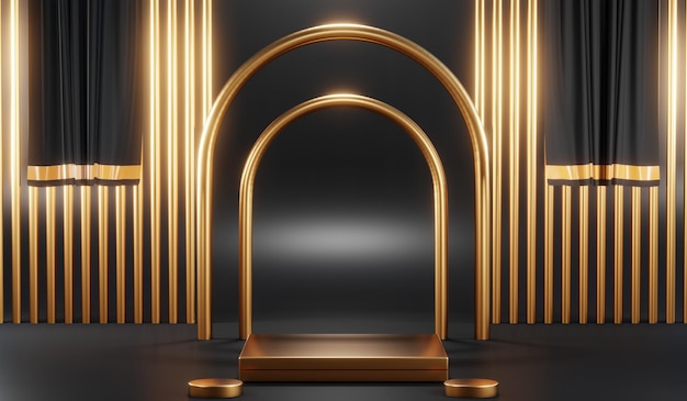 Renderización 3D del fondo en blanco del producto para cosméticos de crema Fondo de podio negro moderno