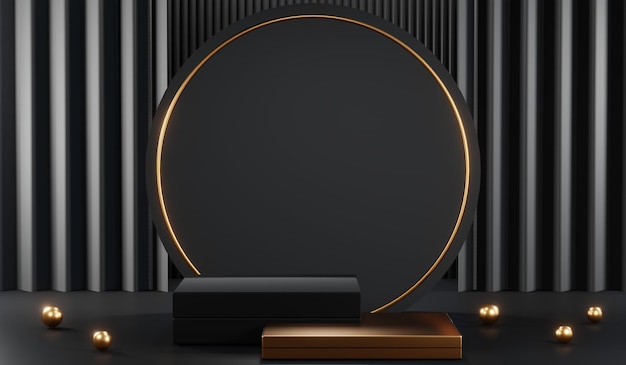 Renderización 3D del fondo en blanco del producto para cosméticos de crema Fondo de podio negro moderno