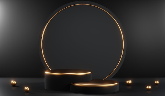 Renderización 3D del fondo en blanco del producto para cosméticos de crema Fondo de podio negro moderno