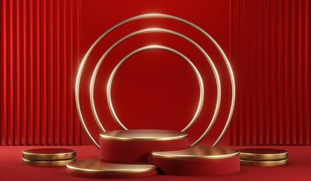 Renderización 3D del fondo en blanco del producto para cosméticos de crema Fondo de podio rojo moderno