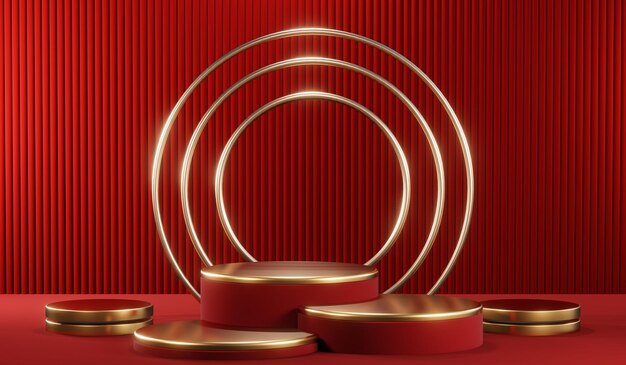 Renderización 3D del fondo en blanco del producto para cosméticos de crema Fondo de podio rojo moderno