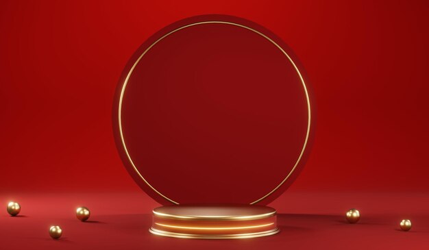 Renderización 3D del fondo en blanco del producto para cosméticos de crema Fondo de podio rojo moderno