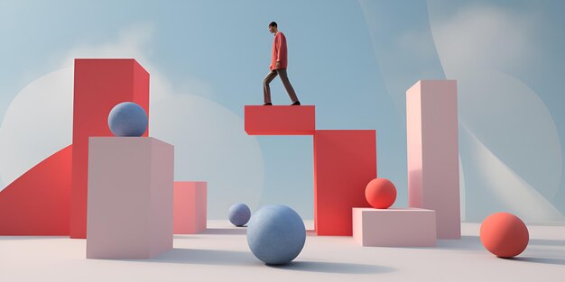Foto renderización 3d de un fondo colorido con cubos y esferas