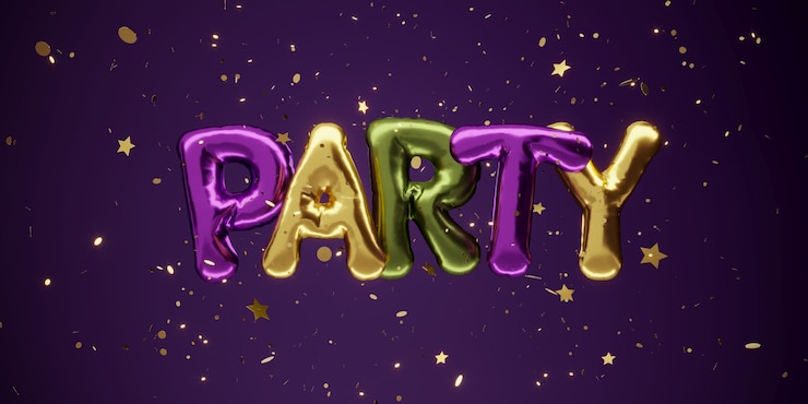 Foto renderización 3d de un fondo festivo de mardi gras con letras y máscaras de oro púrpura y verde