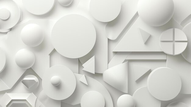 Foto renderización 3d de un fondo geométrico blanco con esferas, triángulos y otras formas