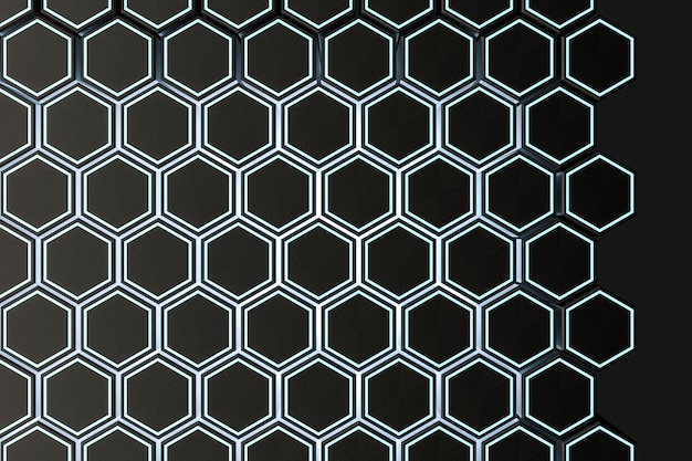 Renderización 3D de fondo hexagonal oscuro fondo de ciencia ficción