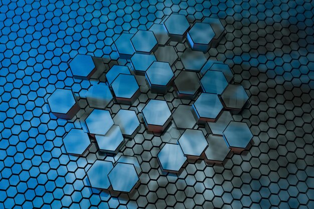 Renderización 3D de fondo hexagonal oscuro fondo de ciencia ficción