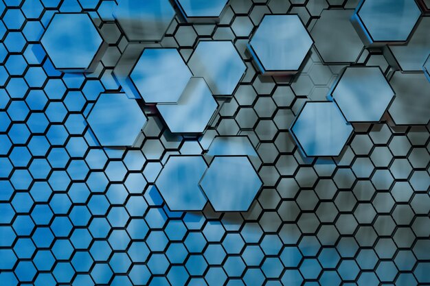 Renderización 3D de fondo hexagonal oscuro fondo de ciencia ficción