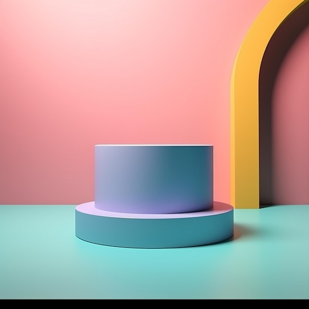 Renderización 3D del fondo del producto rosado en un pedestal del podio