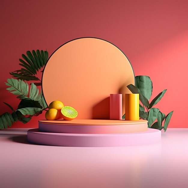 Renderización 3D del fondo del producto rosado en un pedestal del podio