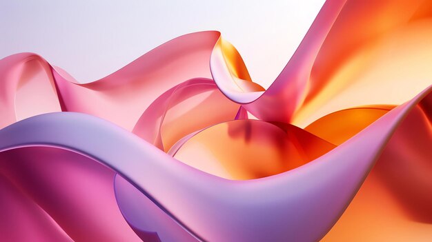 Renderización 3D de una forma fluida de gradiente rosa y naranja La forma parece estar hecha de vidrio u otro material transparente